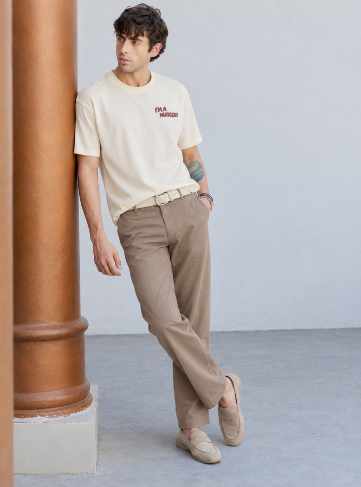 Graphic Drop Shoulder T-Shirt - BEIGE