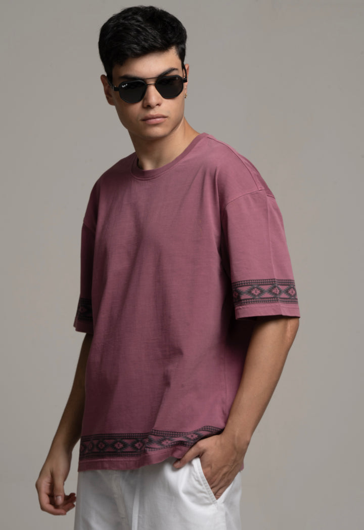 Drop-Shoulder Tee with Geometric Band - Red