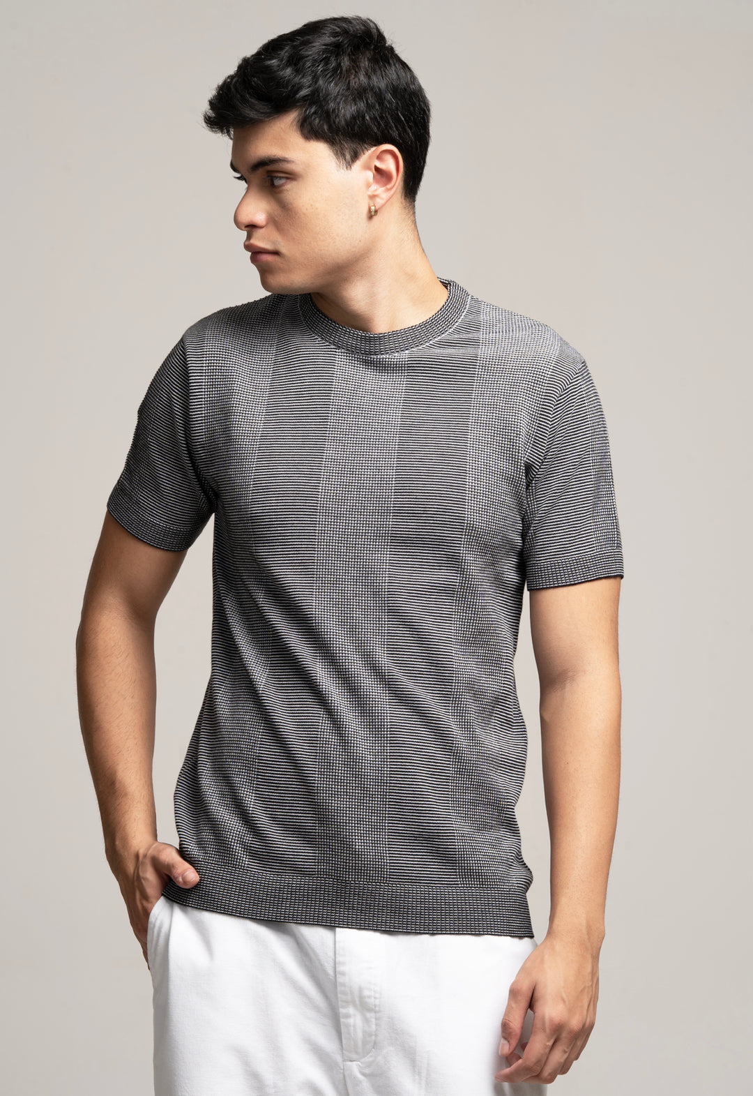Knitted Cotton T-Shirt - Grey