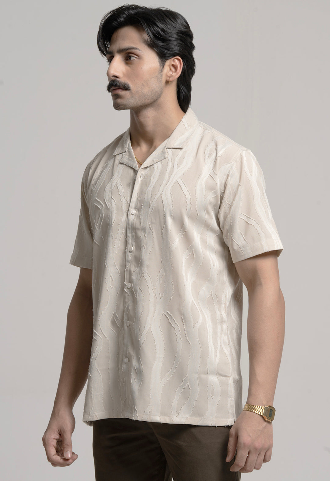 Textured Shirt for Men - Beige