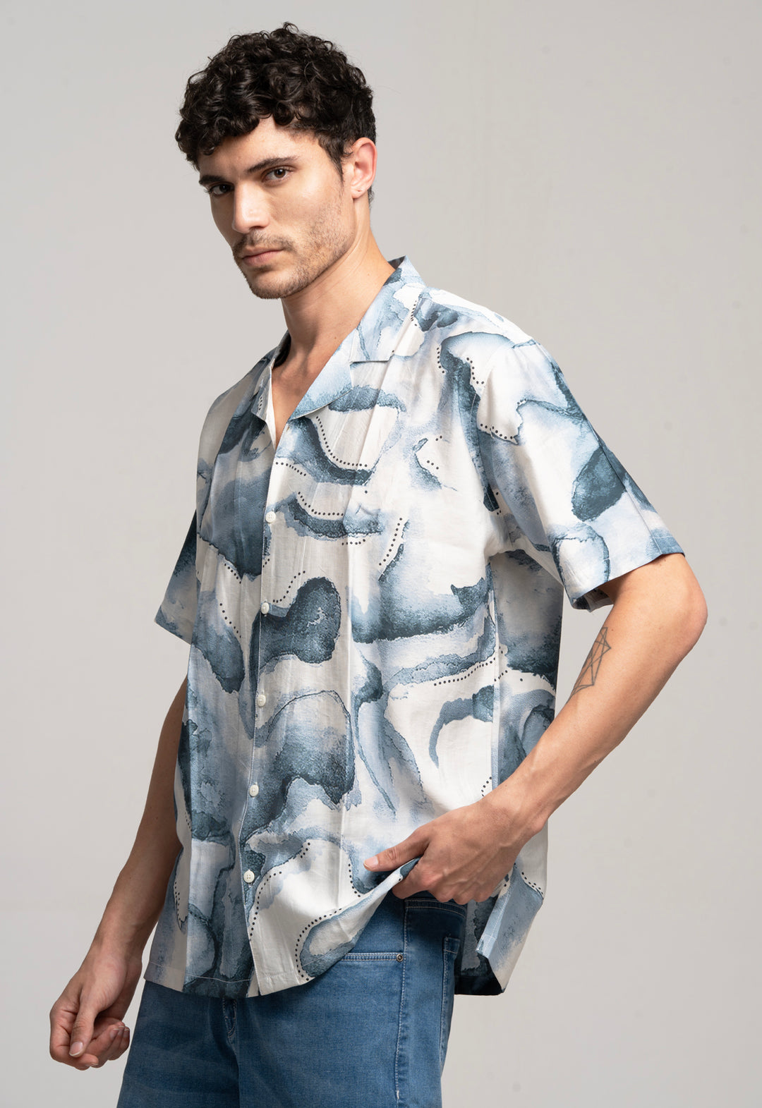 Casual Abstract Printed Shirt – Blue