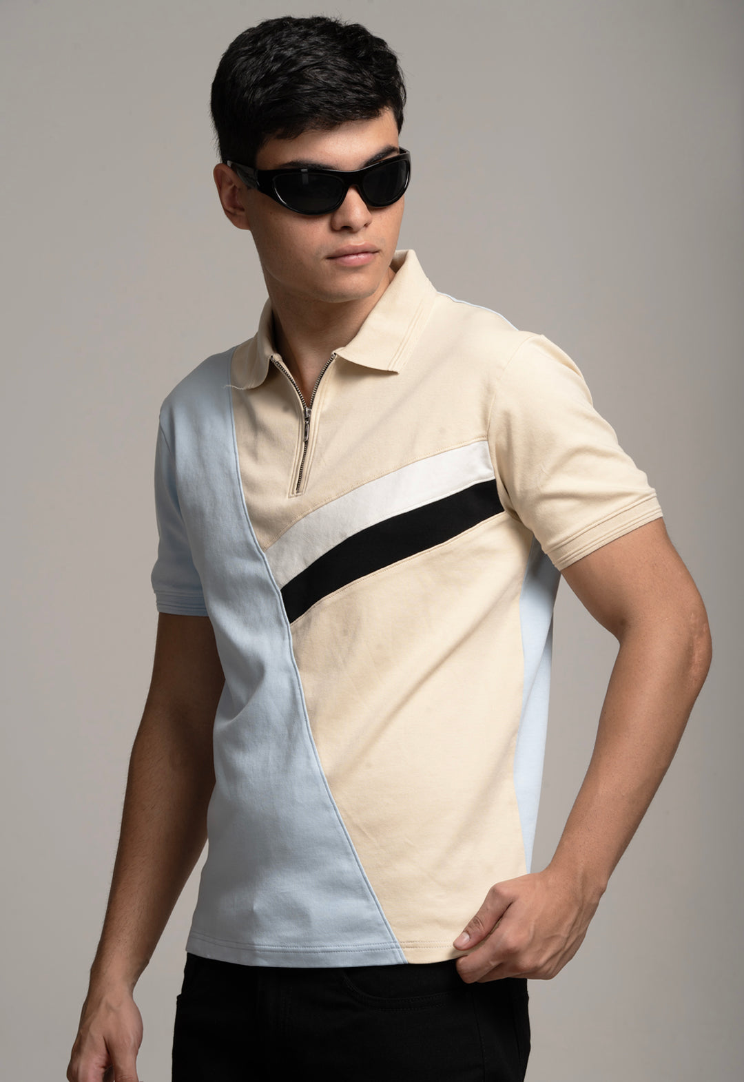 Color-Block Polo Tee – SKY