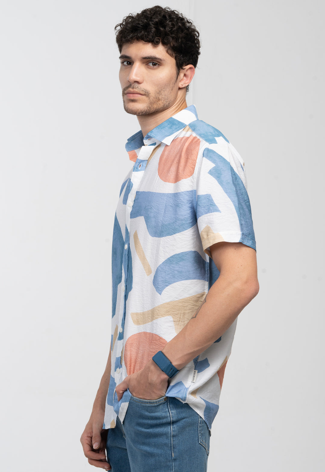 Abstract Print Short-Sleeve Shirt - Blue