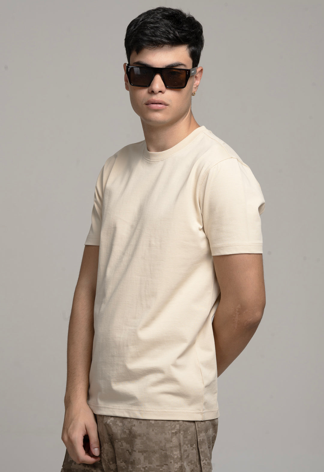 REGULAR FIT COTTON T-SHIRT - BEIGE