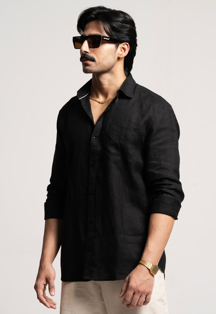 Classic 100% Linen Shirt - Black