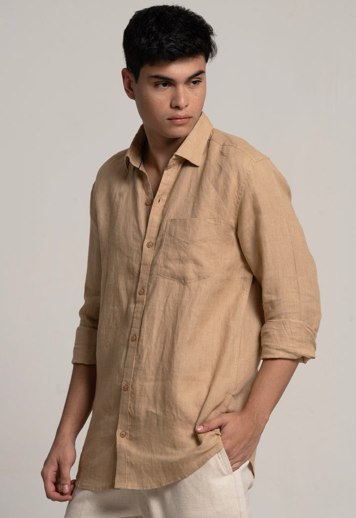 Classic 100% Linen Shirt - KHAKHI