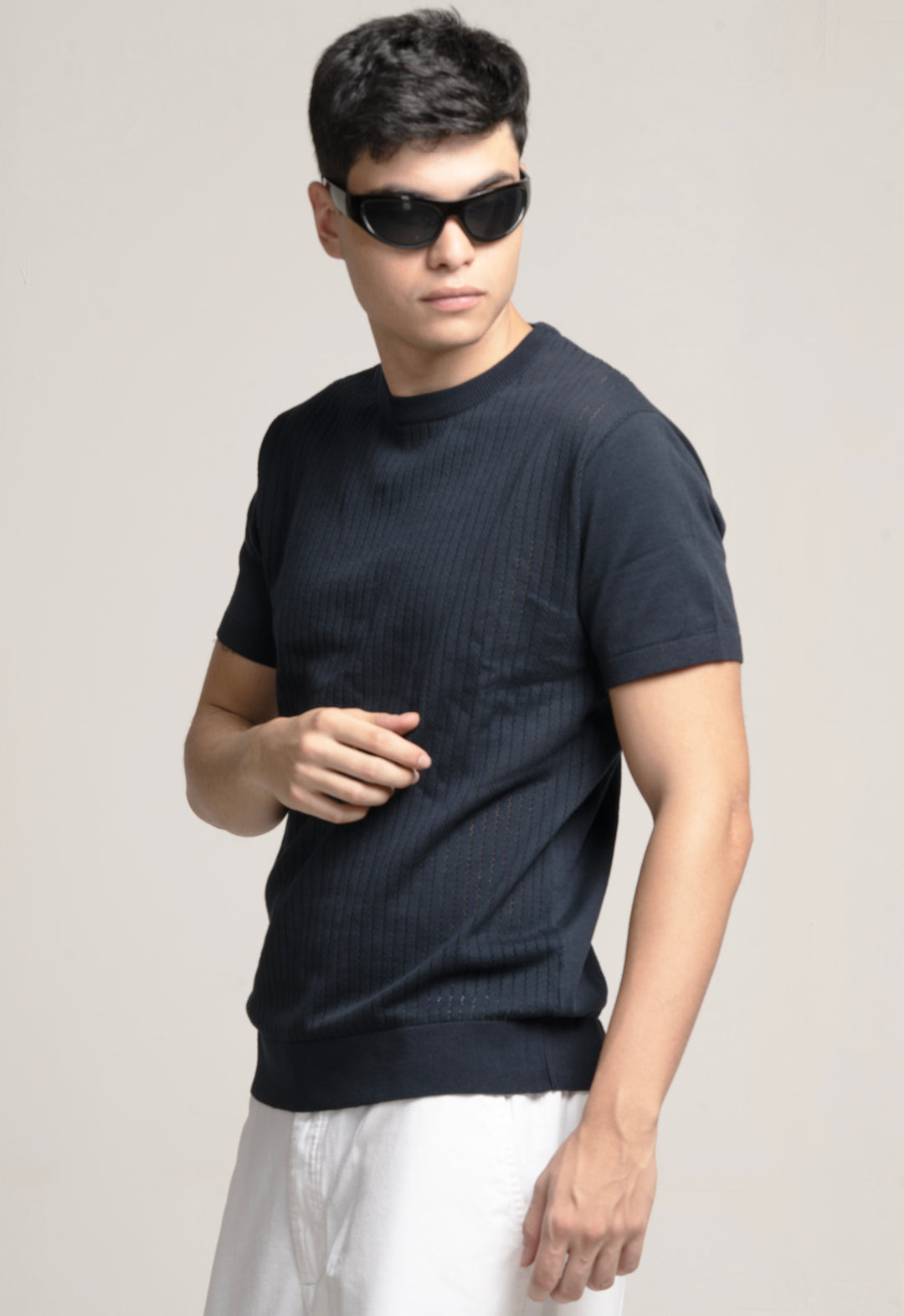 Ultra-Soft Navy Textured Knit T-Shirt