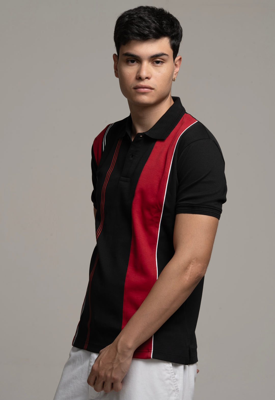 Black Polo with Red Stripes