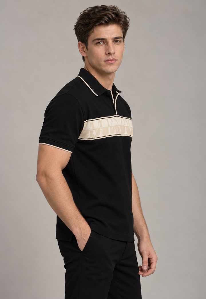 Black Polo with Crest Stripe