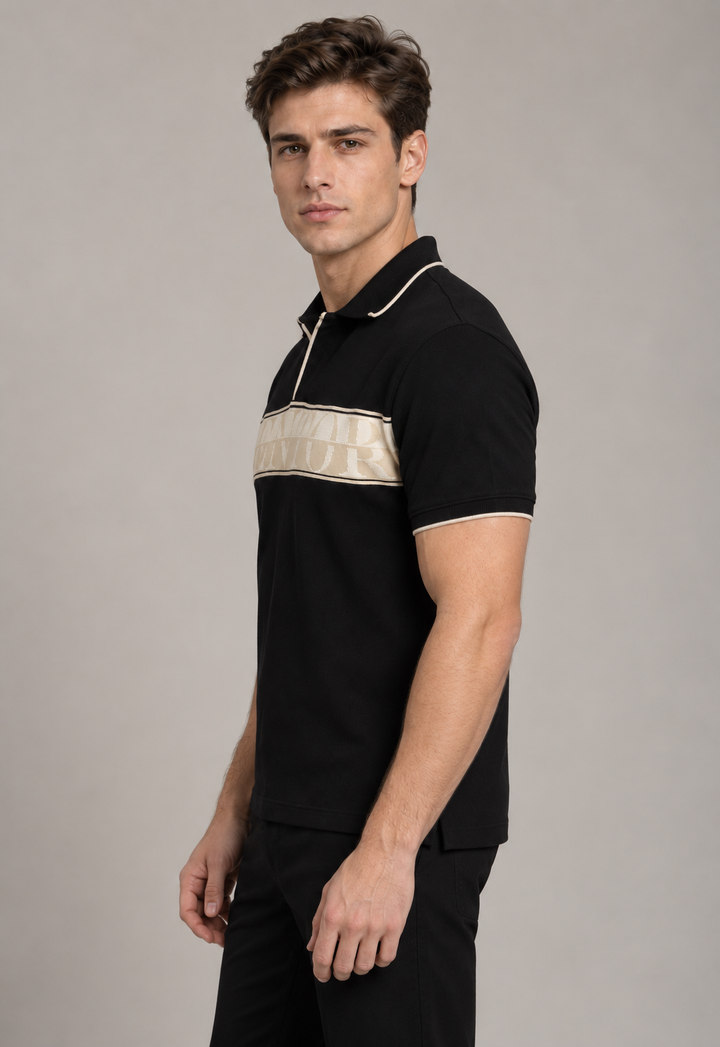 Black Polo with Crest Stripe