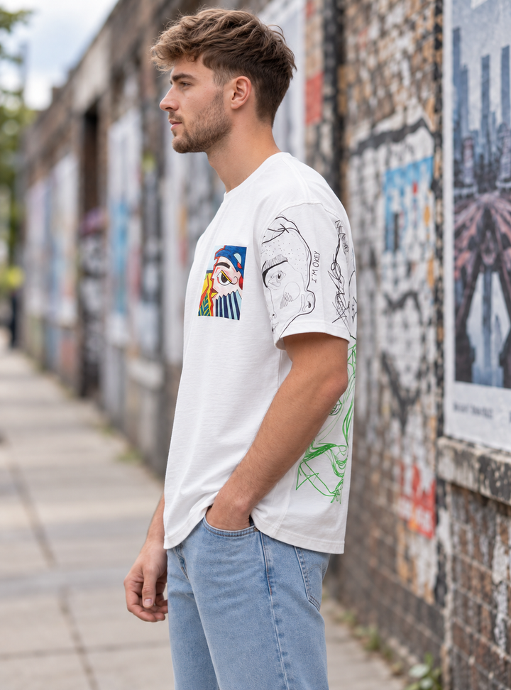 Graphic Drop Shoulder T-Shirt - Off White