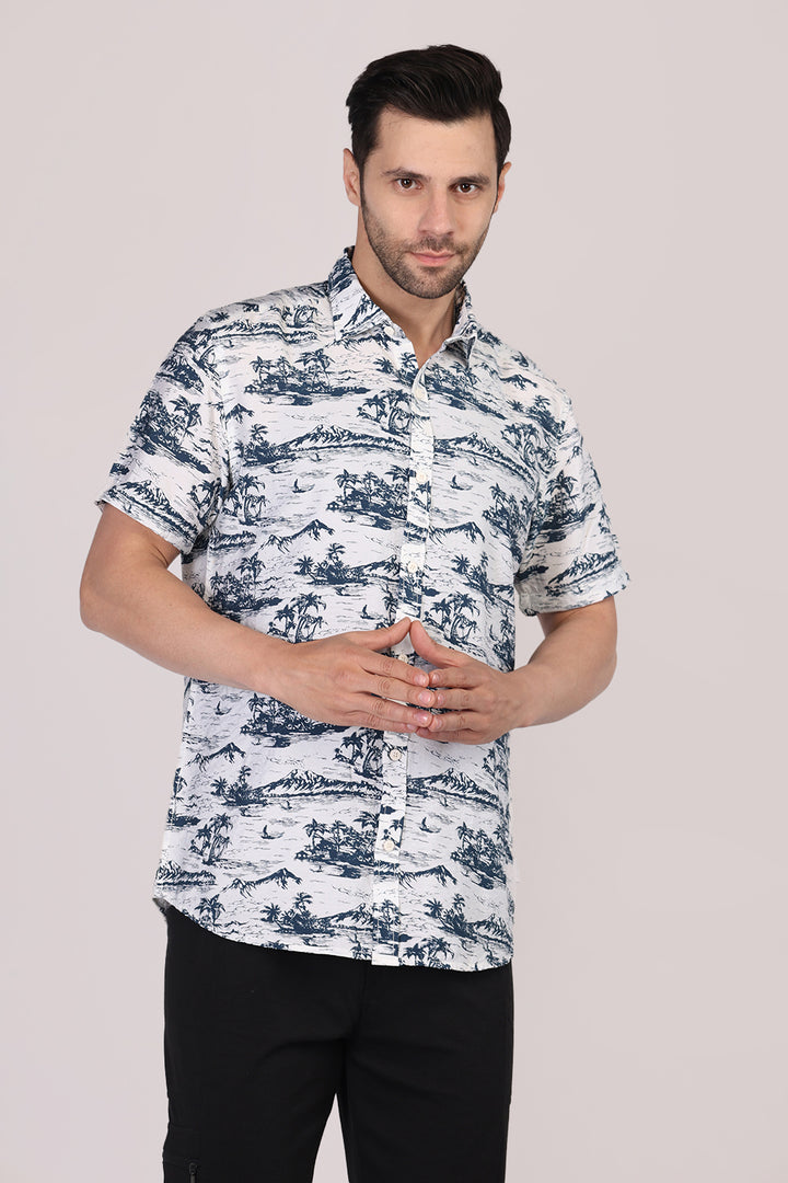 Men Cotton Half Sleeve All-Over Printed Casual Shirt