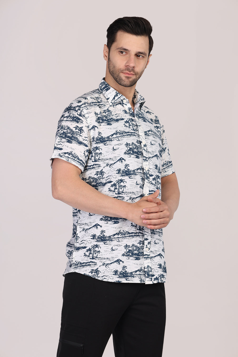 Men Cotton Half Sleeve All-Over Printed Casual Shirt