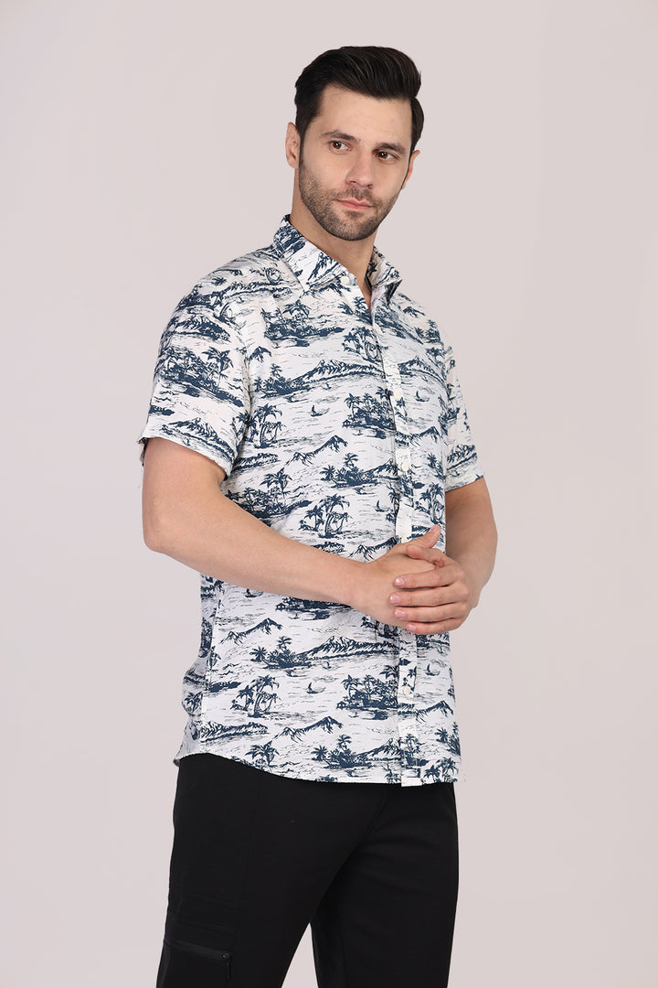 Men Cotton Half Sleeve All-Over Printed Casual Shirt