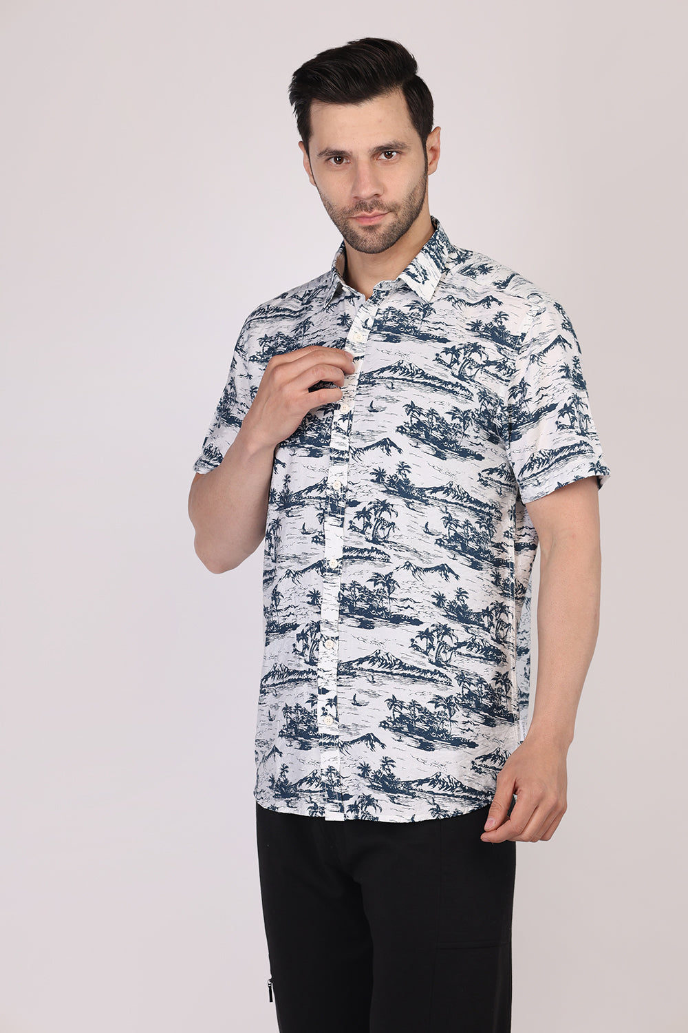 Men Cotton Half Sleeve All-Over Printed Casual Shirt