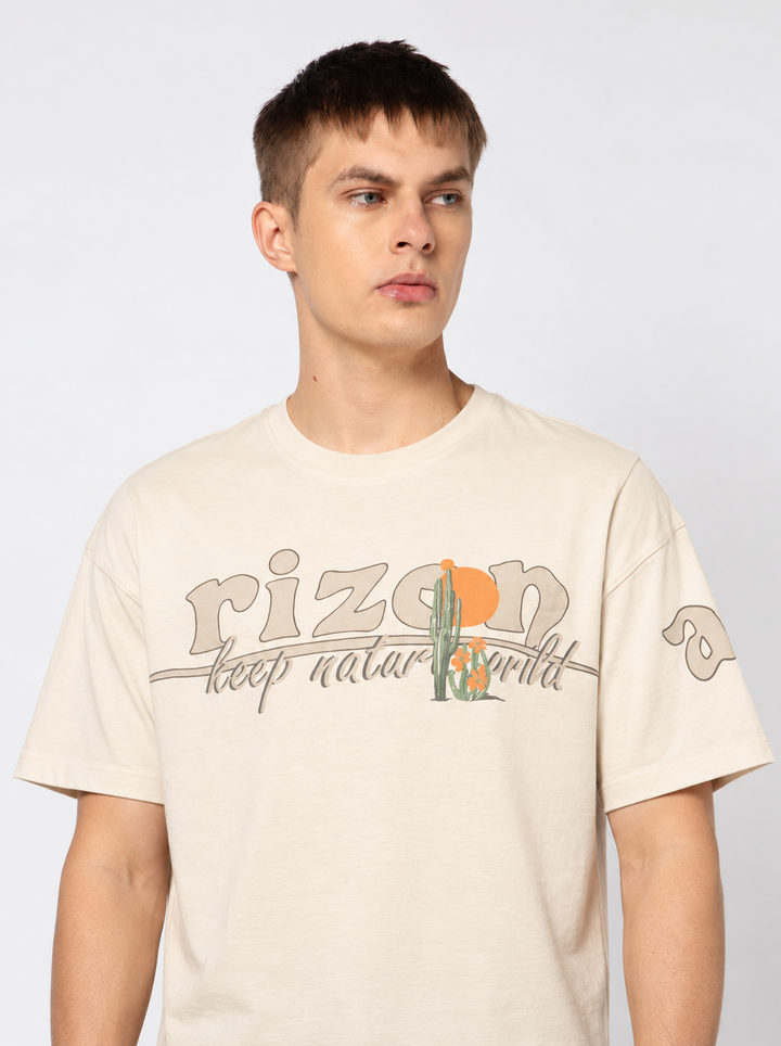 Graphic Drop Shoulder T-Shirt - Beige