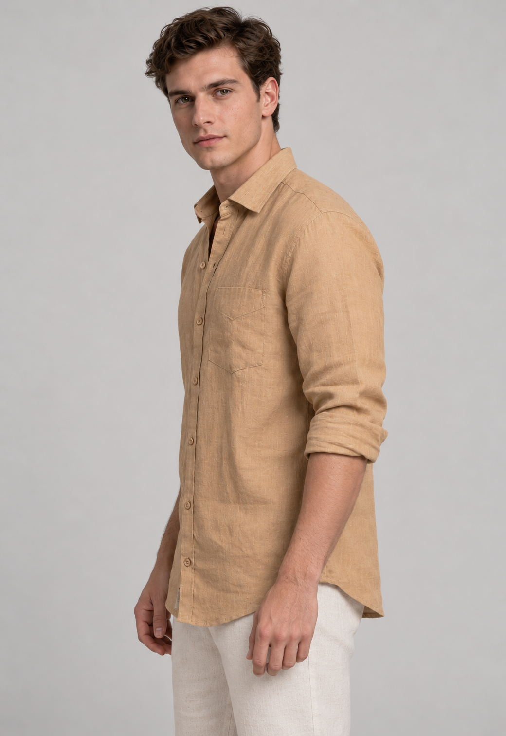 Classic 100% Linen Shirt – Khaki