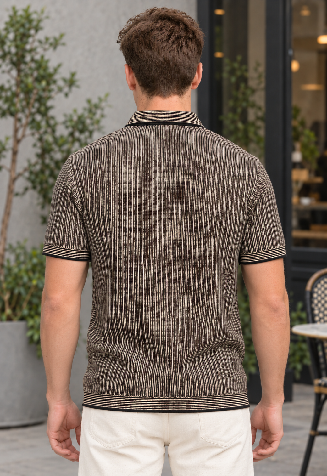 Knitted Striped Polo T-Shirt – Grey