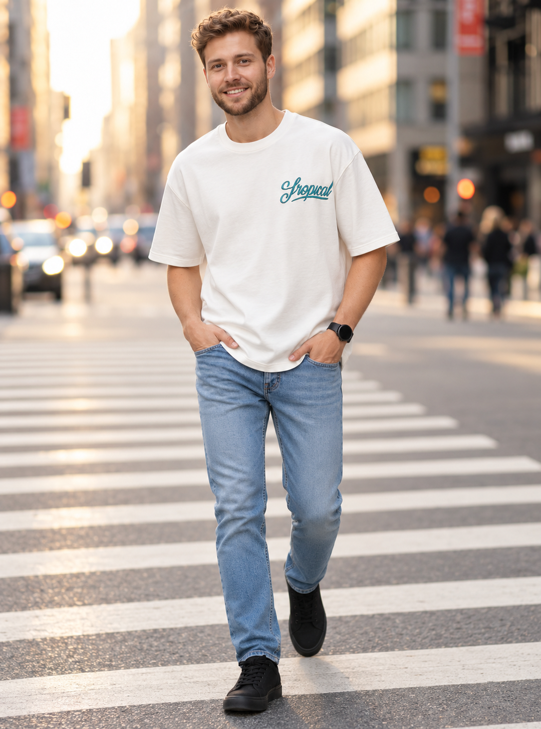 Graphic Drop Shoulder  T-Shirt – Off White