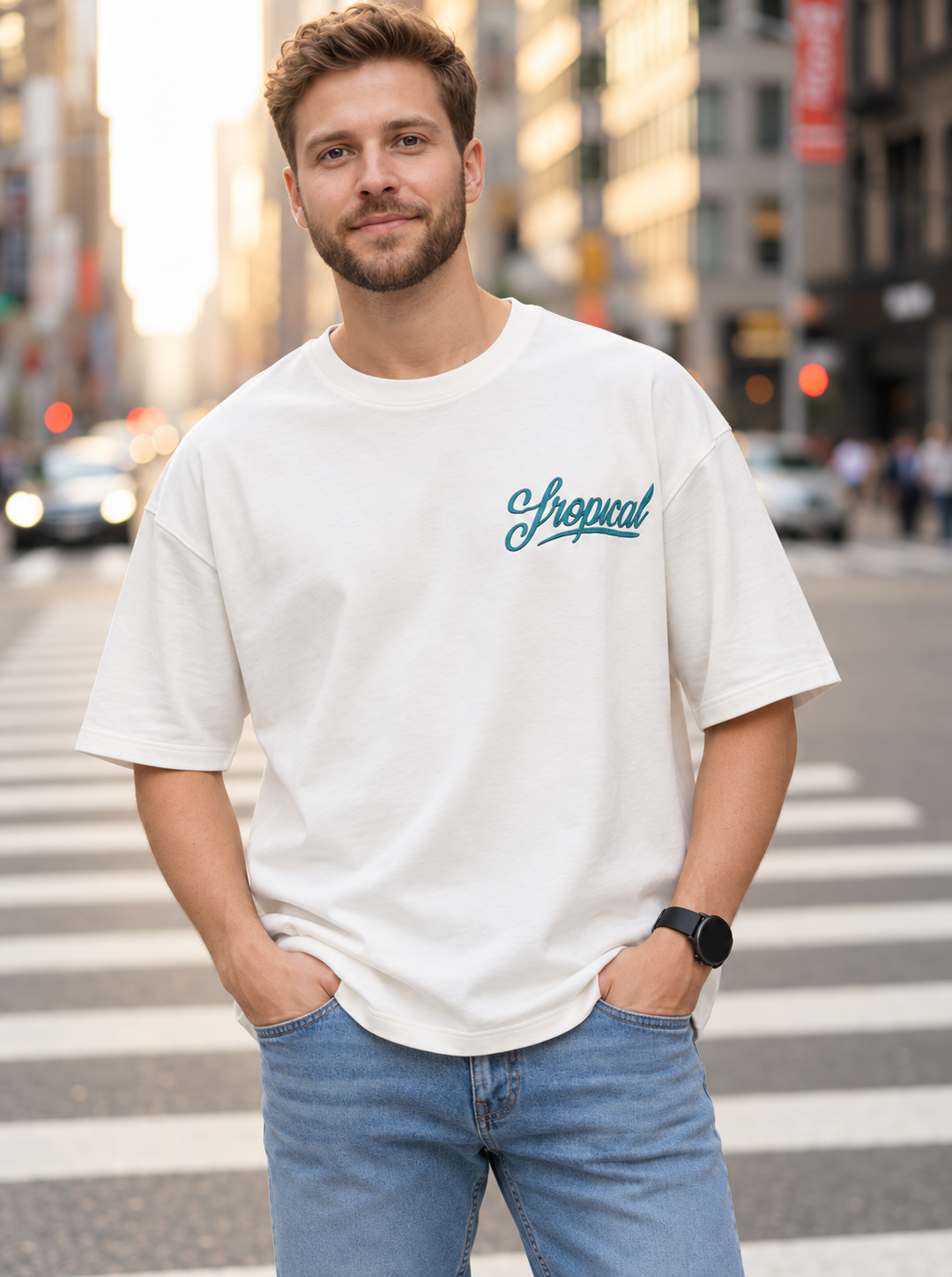 Graphic Drop Shoulder  T-Shirt – Off White