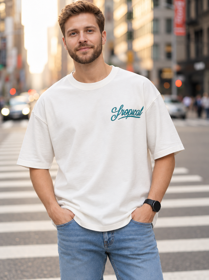 Graphic Drop Shoulder  T-Shirt – Off White