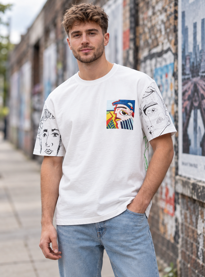 Graphic Drop Shoulder T-Shirt - Off White