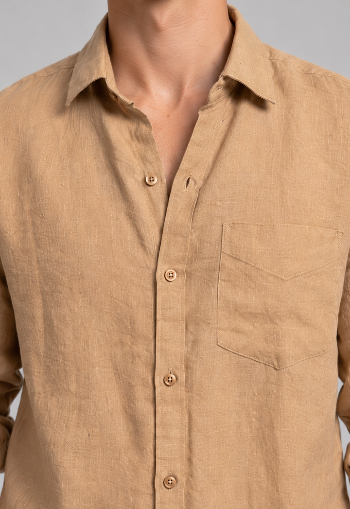 Classic 100% Linen Shirt – Khaki