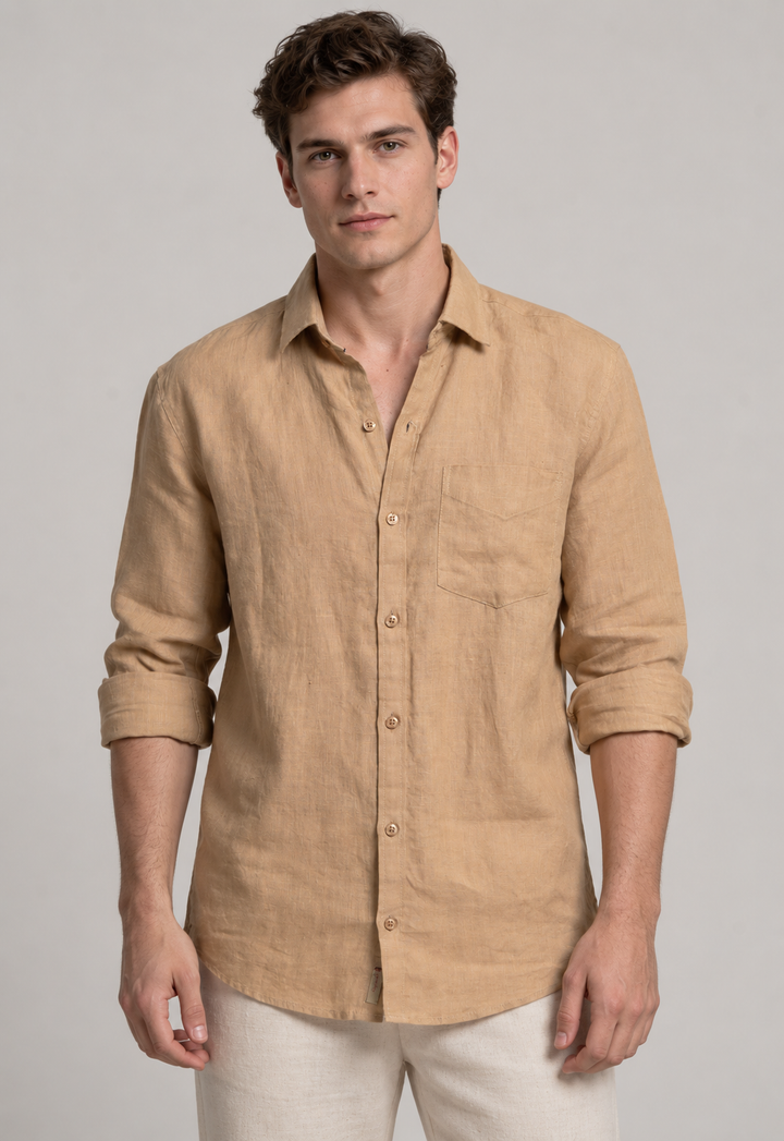 Classic 100% Linen Shirt – Khaki