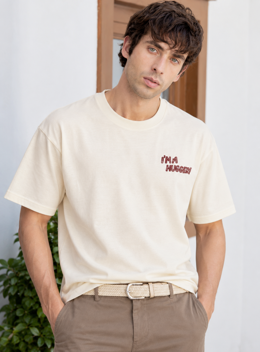Graphic Drop Shoulder T-Shirt - BEIGE