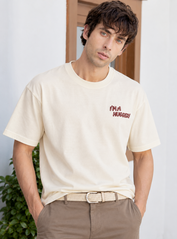 Graphic Drop Shoulder T-Shirt - BEIGE