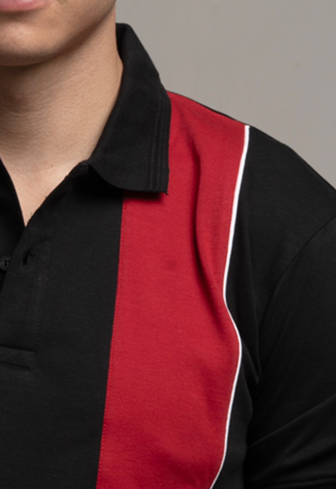 Black Polo with Red Stripes