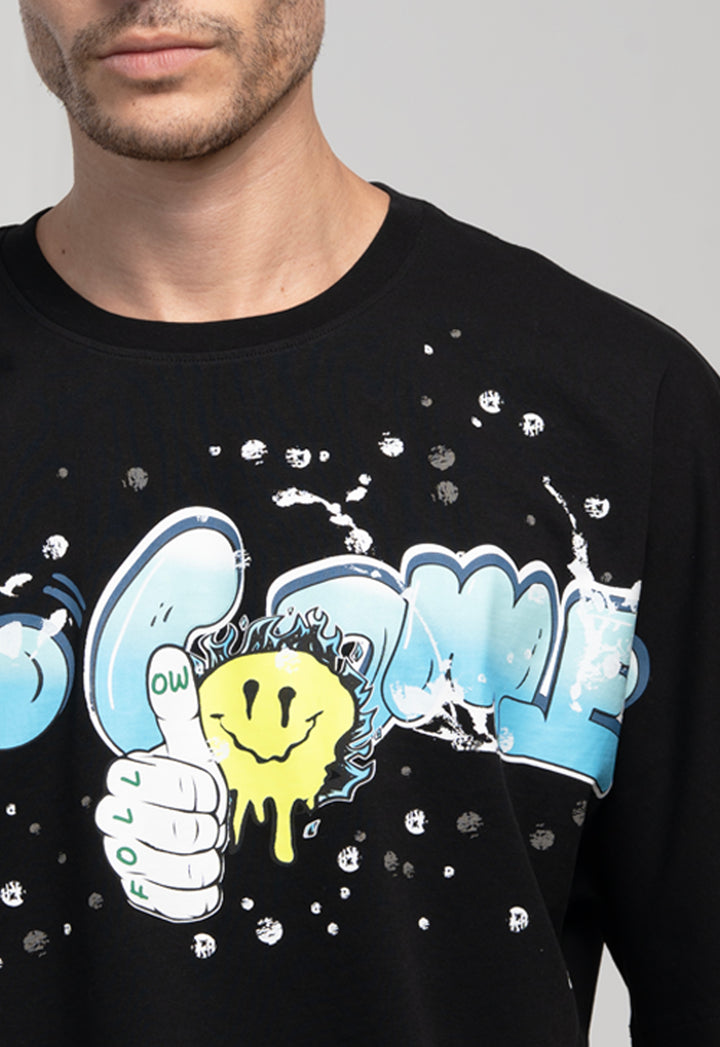 Graphic Kimono Sleeves T-Shirt – Black